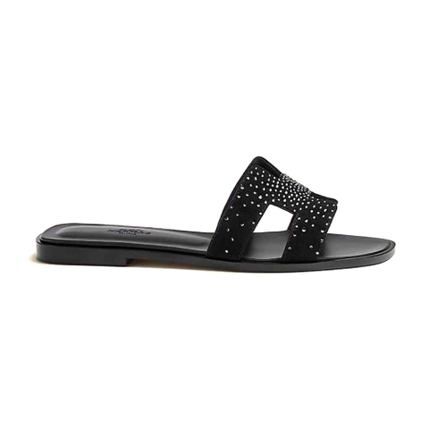 DÉP Hermes Women Oasis Sandal in Suede Goatskin-Black