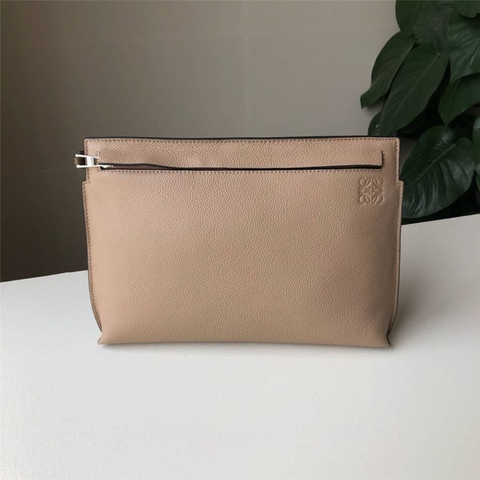 Túi LOEWE ladies clutch bag new pebbled leather T Pouch handbag Brown