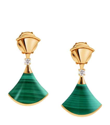 Bông tai BVLGARI Yellow Gold,Diamond and Malachite Divas' Dream Earrings vàng vàng 18K