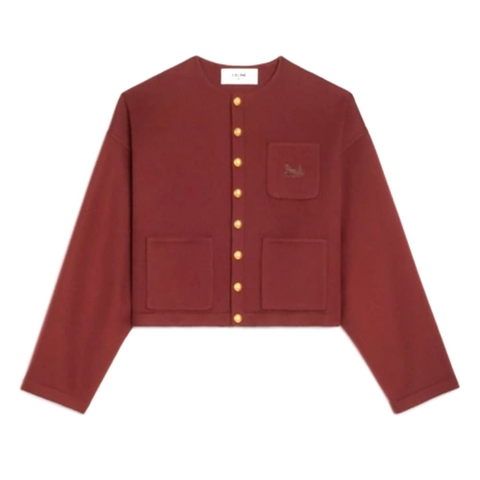 ÁO CELINE Women Reversible Snap Cardigan in Cashmere-Maroon