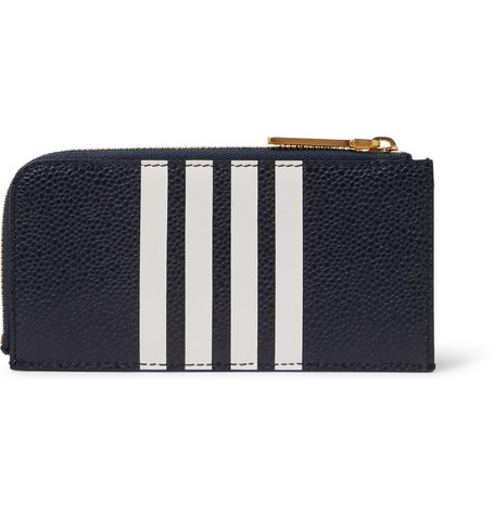 VÍ DA THOM BROWNE Striped Pebble-Grain Leather Zip-Around Wallet