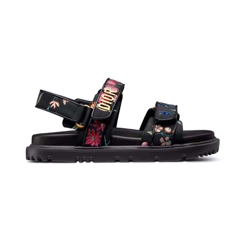 DÉP SANDALS Dior Women Dioract Sandal Black Multicolor Technical Fabric Embroidered with Dior Petites Fleurs Motif