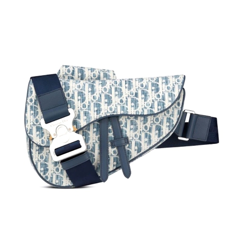 TÚI DIOR Saddle bag Blue Dior Oblique Kasuri jacquard