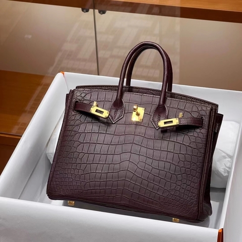 Túi Hermes Birkin Bordeaux Niloticus 25CM Handmade khâu tay(Giá liên hệ)