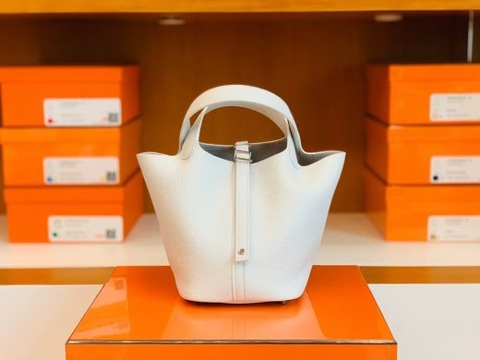 Túi Hermes Picotin Lock Pure white Silver Hardware Handmade khâu tay 18cm