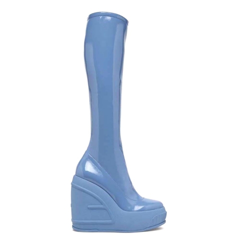 GIÀY Fendi Women Fashion Show Blue Patent Leather Boots