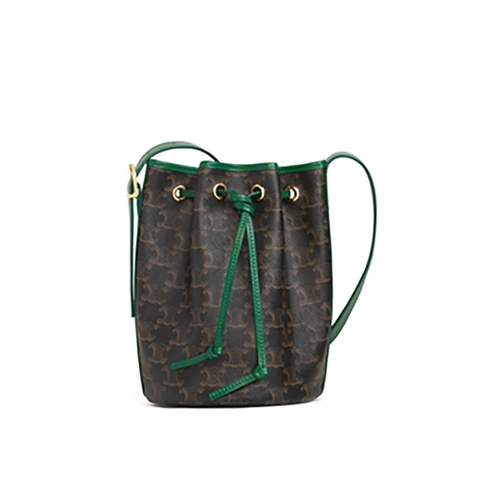 TÚI Celine Women Small Drawstring Bag in Triomphe Canvas-Green