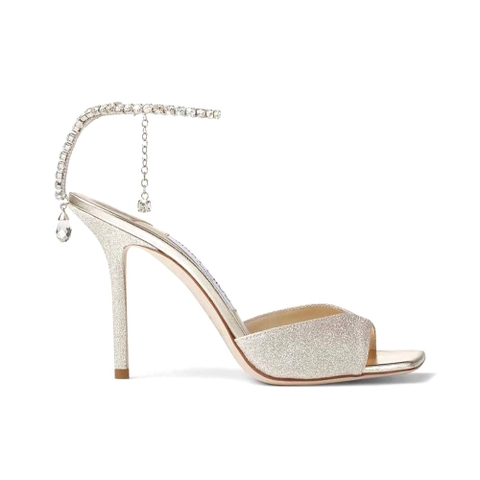 GIÀY Jimmy Choo Women Saeda Sandal 100 Platinum Ice Dusty Glitter Sandals with Crystal Embellishment