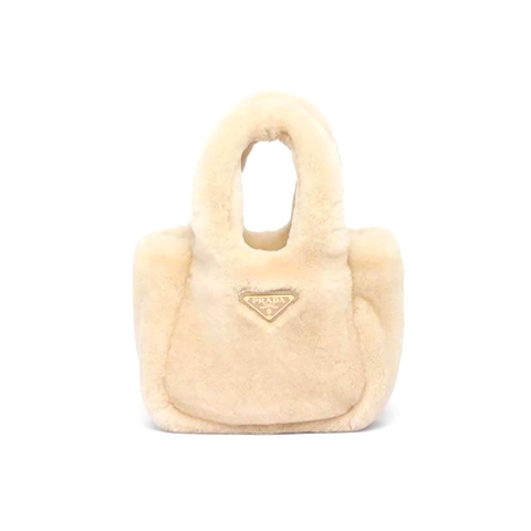 TÚI Prada Women Shearling Mini Handbag-Beige
