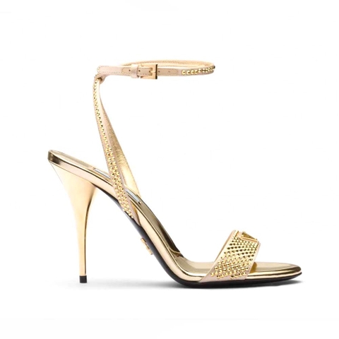 GIÀY Prada Women Satin Sandals with Crystals-Gold