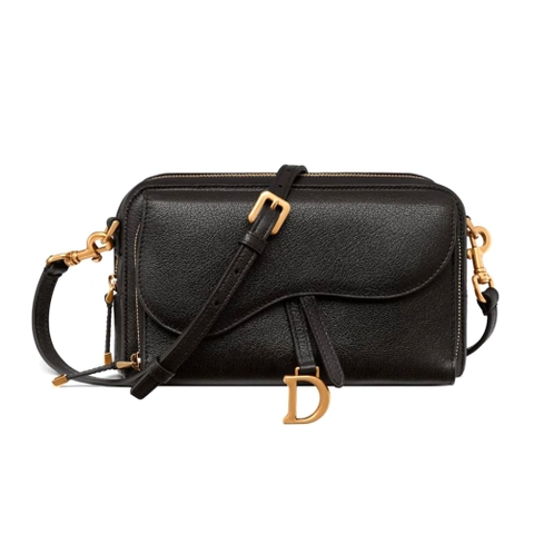 TÚI Dior Women Saddle Double Pouch Goatskin-Black