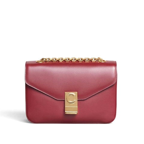 TÚI Celine Women Medium C Bag in Shiny Calfskin Leather-Maroon