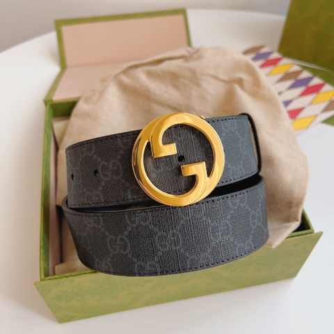 DÂY LƯNG GUCCI GG BLACK CANVAS LEATHER Khóa vàng