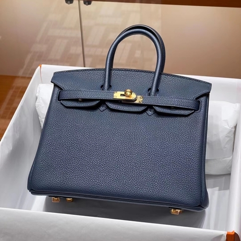 Túi Hermes Birkin Blue Saphir 25CM Handmade khâu tay(Giá liên hệ)