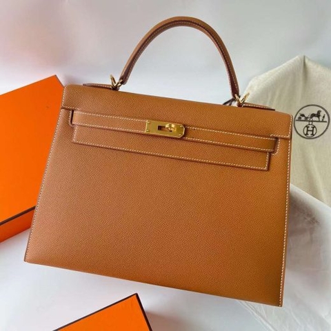 Túi Hermes Kelly Epsom Golden Brown Gold Hardware Handmade khâu tay 32cm