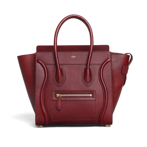 TÚI Celine Women Micro Luggage Handbag in Drummed Calfskin-Maroon