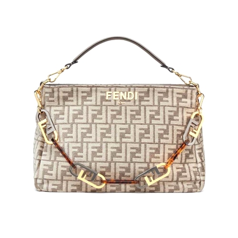 TÚI FENDI Women O’Lock Zipper Dove Gray Tapestry Fabric Bag