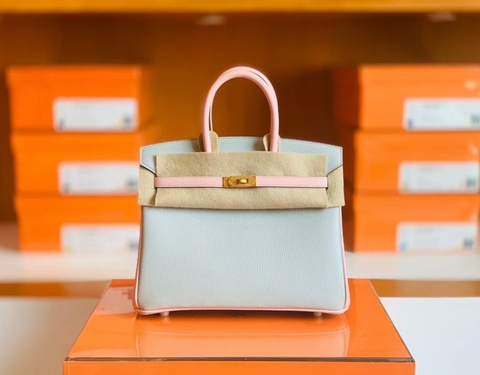 Túi Hermes Birkin Chevre Sakura pink & Pearl grey Gold Hardware Handmade khâu tay 25cm