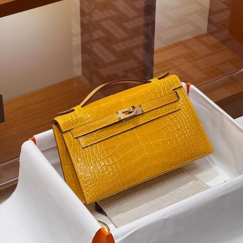 TÚI HERMES Kelly Pochette Alligator Yellow da cá sấu 22CM(giá liên hệ)