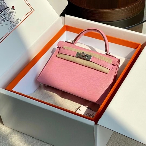 Túi Hermes Mini Kelly Rose Sakura Epsom 19CM Handmade khâu tay(Giá liên hệ)