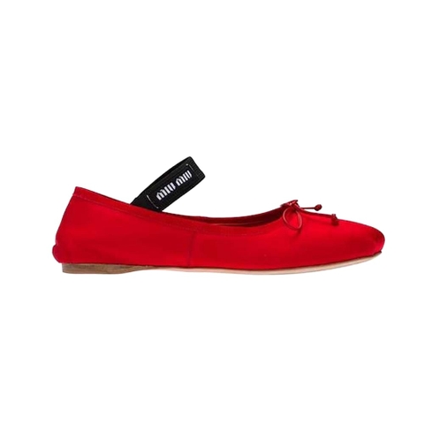 GIÀY Miu Miu Women Satin Ballerinas with Knit Logo Label-Red