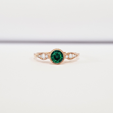 GREEN SAPPHIRE AND DIAMOND ROSE/WHITE/YELLOW GOLD ENGAGEMENT RING