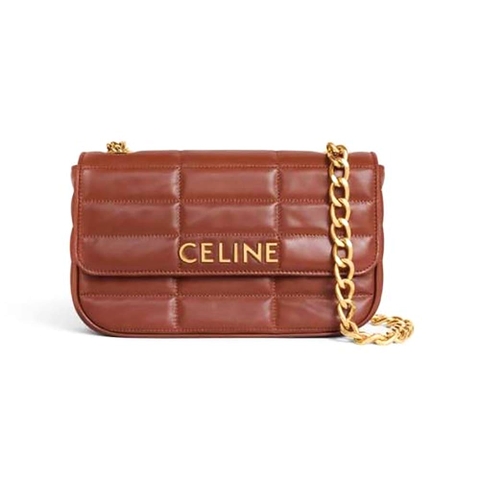 TÚI Celine Women Chain Shoulder Bag Matelasse in Quilted Goatskin-Brown DA DÊ