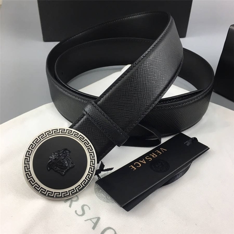 DÂY LƯNG VERSACE MEDUSA HEAD CIRCLE CALFSKIN LEATHER Khóa đen