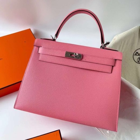 Túi Hermes Kelly Epsom Creamy Pink Silver Hardware Handmade khâu tay 28cm