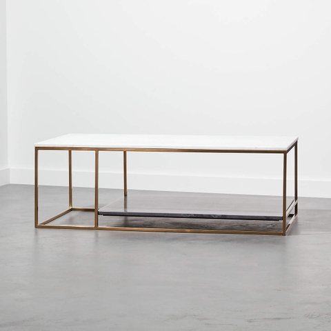 BÀN TRÀ PHÒNG KHÁCH 2 TONE GREY AND WHITE MARBLE COFFEE TABLE