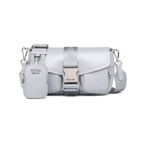 TÚI Prada Women Pocket Nylon and Brushed Leather Bag-Blue