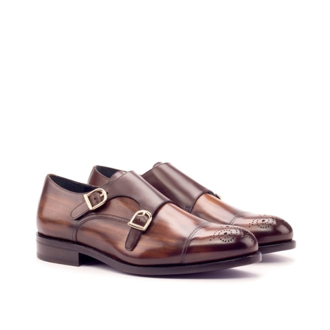 HENDERSON SHOES PERSONALIZATION BALDINI Brown Patina Double Monks HANDCRAFTED SHOES