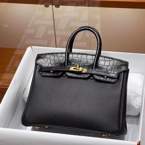 Túi Hermes Birkin Touch Black Togo&Alligator 25CM Handmade khâu tay(Giá liên hệ)