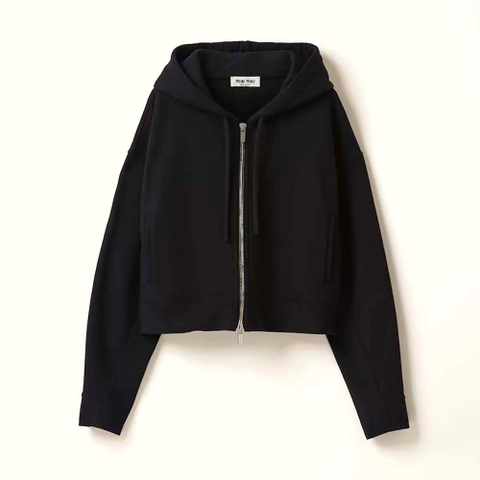 ÁO Miu Miu Women Cotton Hoodie with Embroidered Logo-Black