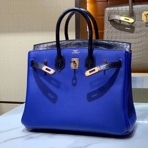 Túi Hermes Birkin Touch Blue 25CM Handmade khâu tay(Giá liên hệ)
