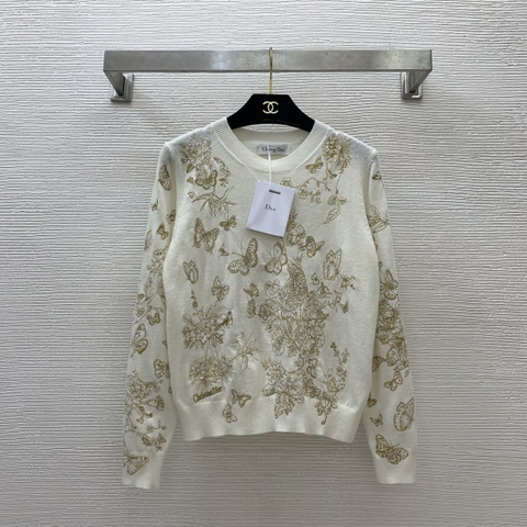 ÁO DIOR Round-Neck White Sweater