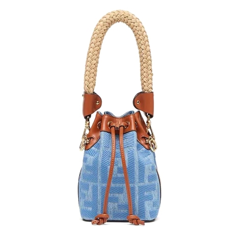 TÚI Fendi Women Mon Tresor Light Blue Denim Mini-bag with FF Embroidery