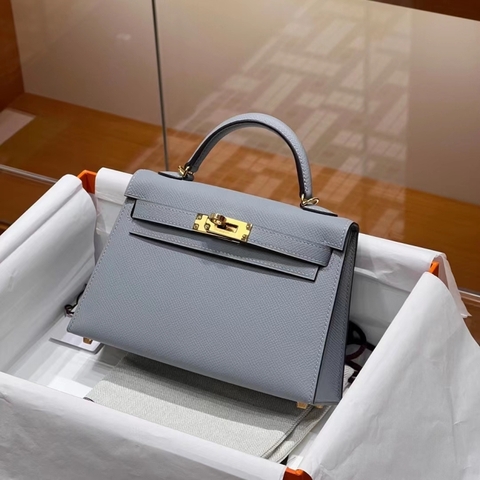 Túi Hermes Mini Kelly Gris Perle Epsom 19CM Handmade khâu tay(Giá liên hệ)