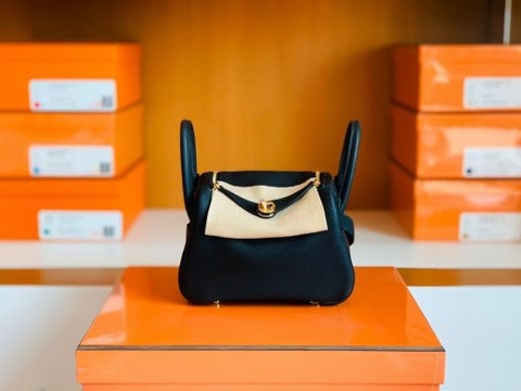 Túi Hermes Mini Lindy Togo Noir Gold Hardware Handmade khâu tay 19cm