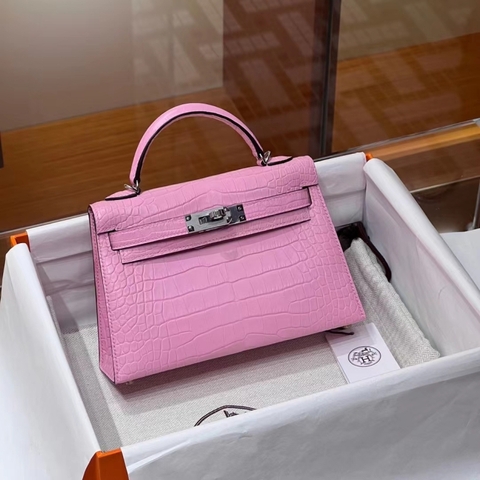 Túi Hermes Mini Kelly Alligator Sakura da cá sấu 19CM Handmade khâu tay(Giá liên hệ)