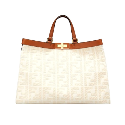 TÚI FENDI Women Peekaboo X-Tote Embroidered Canvas Bag-White
