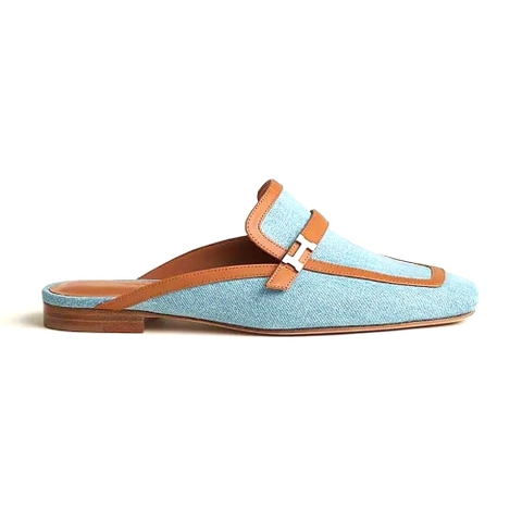 GIÀY Hermes Women in H Canvas and Calfskin-Brown