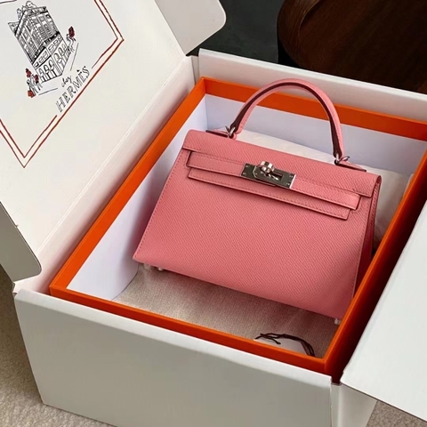 Túi Hermes Mini Kelly Rose Jeipur Epsom 19CM Handmade khâu tay(Giá liên hệ)