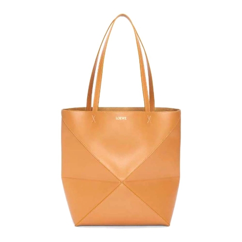 TÚI Loewe Unisex Puzzle Fold Tote in Shiny Calfskin-Brown