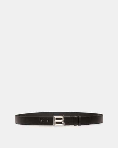 DÂY LƯNG BALLY B Bold Belt in Black Leather hai mặt khóa trắng