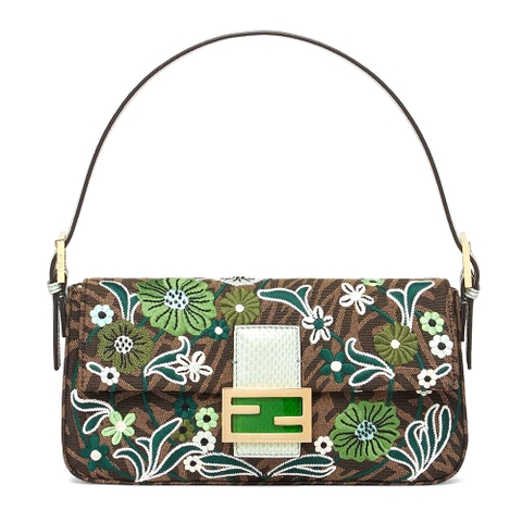 TÚI Fendi Women Baguette 1997 FF Vertigo Jacquard Bag with Embroidery