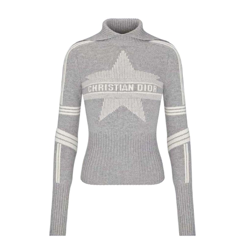 ÁO Dior Women Dioralps Stand-Collar Sweater Gray and White Three-Tone Dior Star Wool and Cashmere Knit