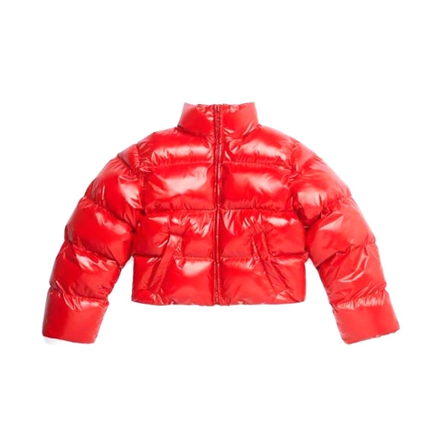 ÁO Balenciaga Women Shrunk Puffer in Red Shiny Coated Nylon