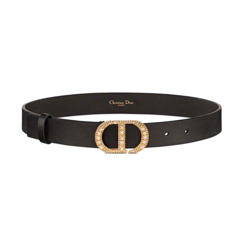 DÂY LƯNG Dior Women 30 Montaigne Crystals Belt Black Smooth Calfskin and Silver-Tone Crystals 27 MM