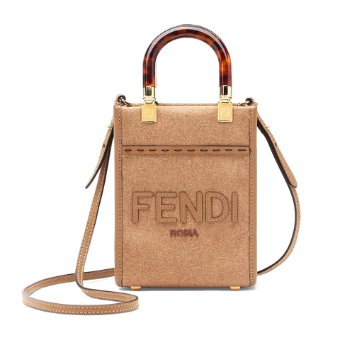 TÚI FENDI Mini Sunshine Shopper Brown Flannel Mini-Bag